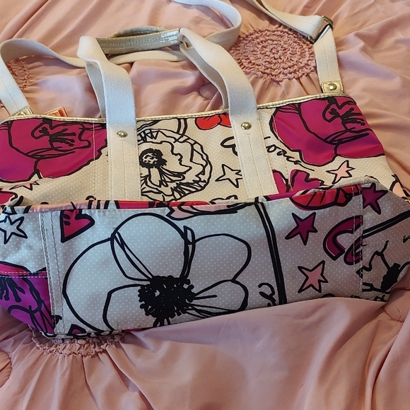 Coach Canvas Floral Crossbody Tote Bag Red and Pink - Picture 4 of 9